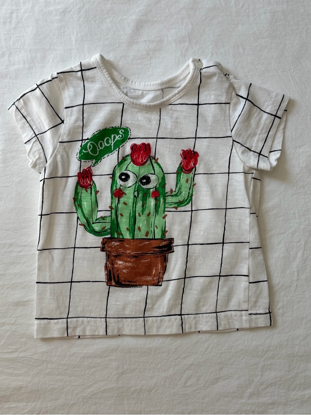 Kids Cactus Graphic Tee White Grid Print Short Sleeve